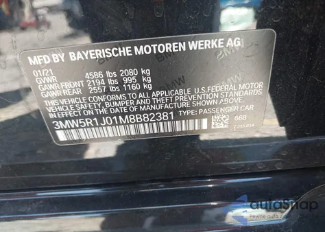 2021 BMW 330I from USA, damaged, VIN 3MW5R1J01M8B82381